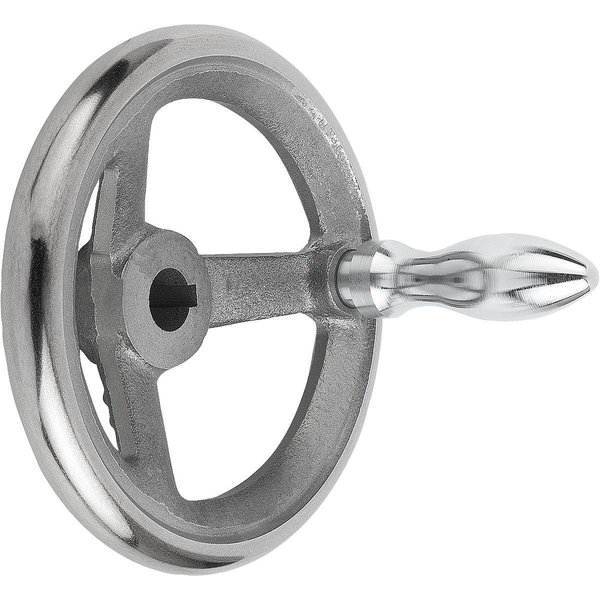Kipp Handwheel DIN950, D1=400 Reamed W Slot D2=30H7, B3=8, T=33, 3, Cast Iron, Comp:Steel, Machine Handle K0671.5400X30
